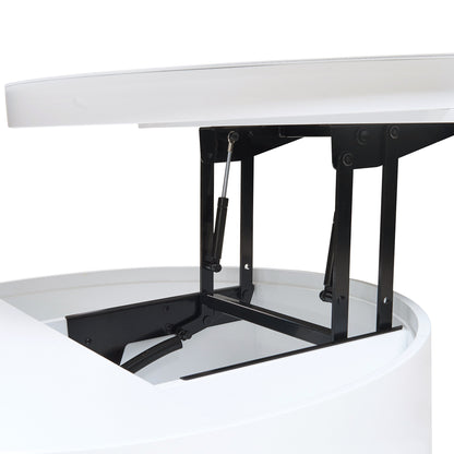 White Round Lift Coffee Table with 1 Drawer in 29.5', Marble Veneer and Wood Grain Tabletop