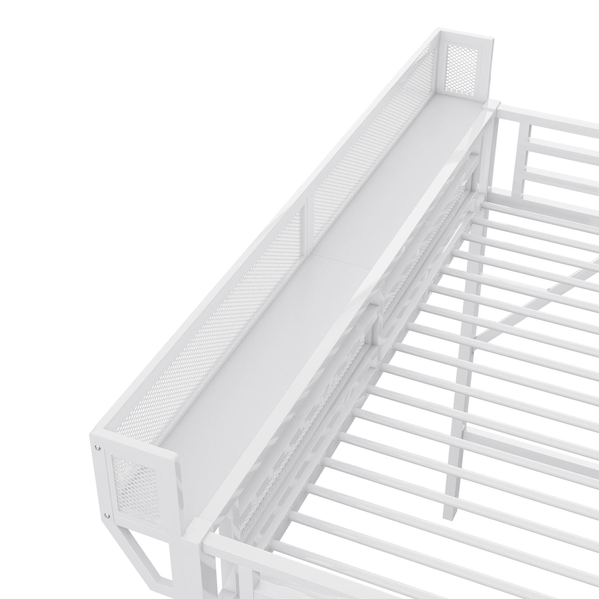 Twin XL Size Loft Bed with Stairs, Metal Full Loft Bed with Storage Shelves, High Loft Bed with Wardrobe for Kids Teens,White(Old Sku W2580S00050)