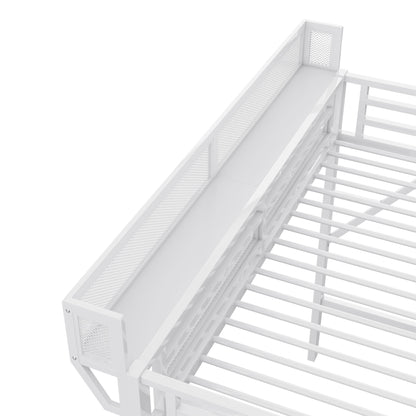 Twin XL Size Loft Bed with Stairs, Metal Full Loft Bed with Storage Shelves, High Loft Bed with Wardrobe for Kids Teens,White(Old Sku W2580S00050)
