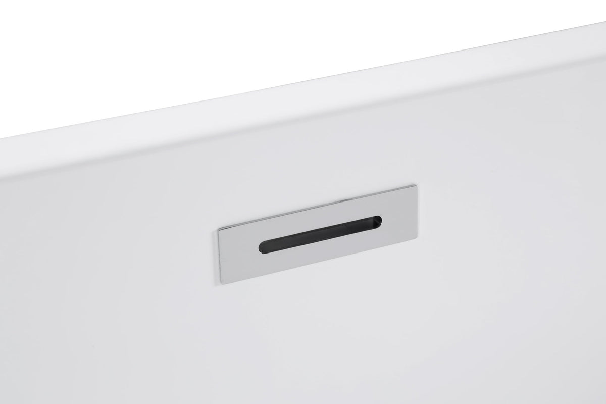 59" Acrylic Freestanding Bathtub, Stand Alone Soaking Tub, Glossy White Acrylic, Toe-tap Chrome Drain, cUPC Certified