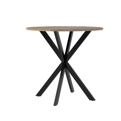 31.5 Inch Round Dining Table, Small Circle Kitchen Table with Metal Black Legs for 2-4 people, Modern Dining Room Table, Brown (only table) – 0.7Inch