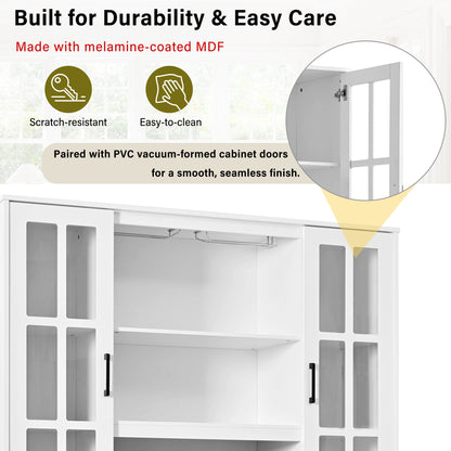 U_Style 74.1" Tall Wine Cabinet with Wine Rack & Glass Holder, 4-Door Storage Cabinet with Drawer & Open Shelves, Multifunctional Kitchen & Bar Cabinet with Door Storage for Kitchen, Dining Room