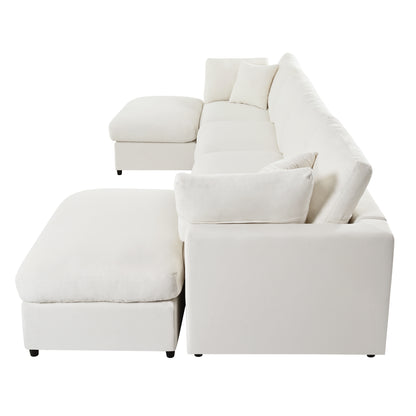 U_STYLE 128" Large U-Shaped Sectional Sofa with 2 Movable Ottomans, Chenille Fabric, Modular Design, Home Theater, Spacious Space