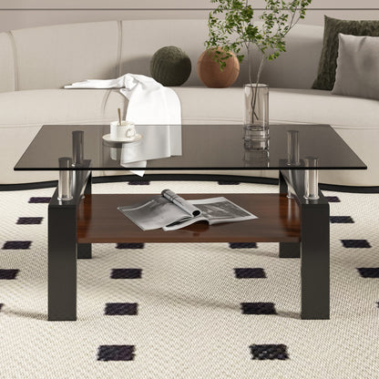 Modern Rectangular Coffee Table with Tempered Gray Glass Top and MDF Layer - Table