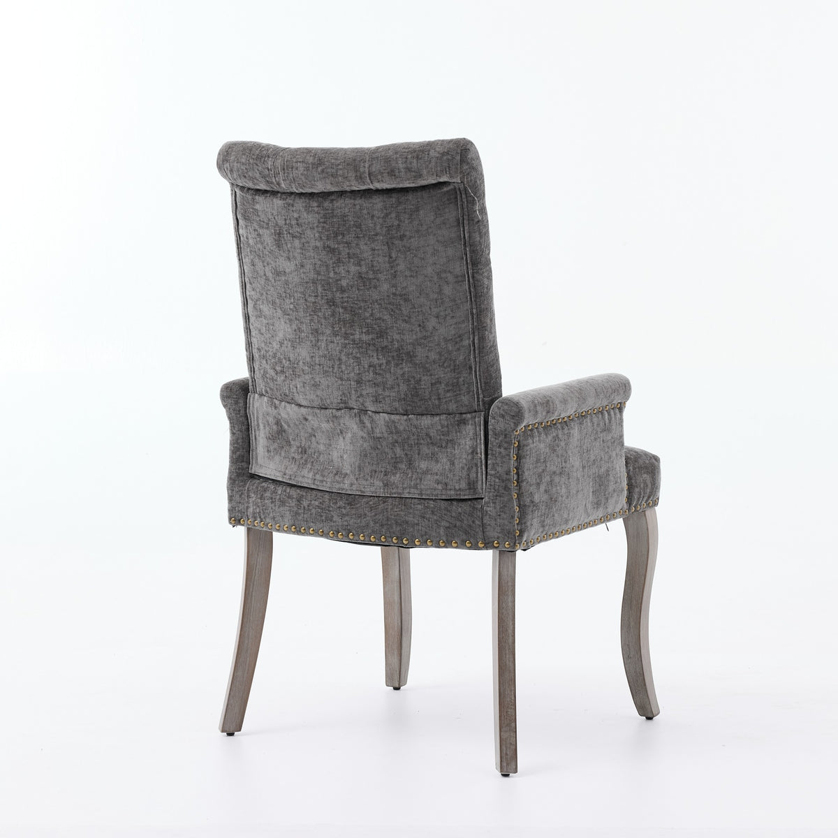 Upholstered Chenille Fabric Accent Dining Chair, Curved Solid Wood Legs, Elegant Tufted Club Dining Room Kitchen Room Arm Dining Chair – Gray