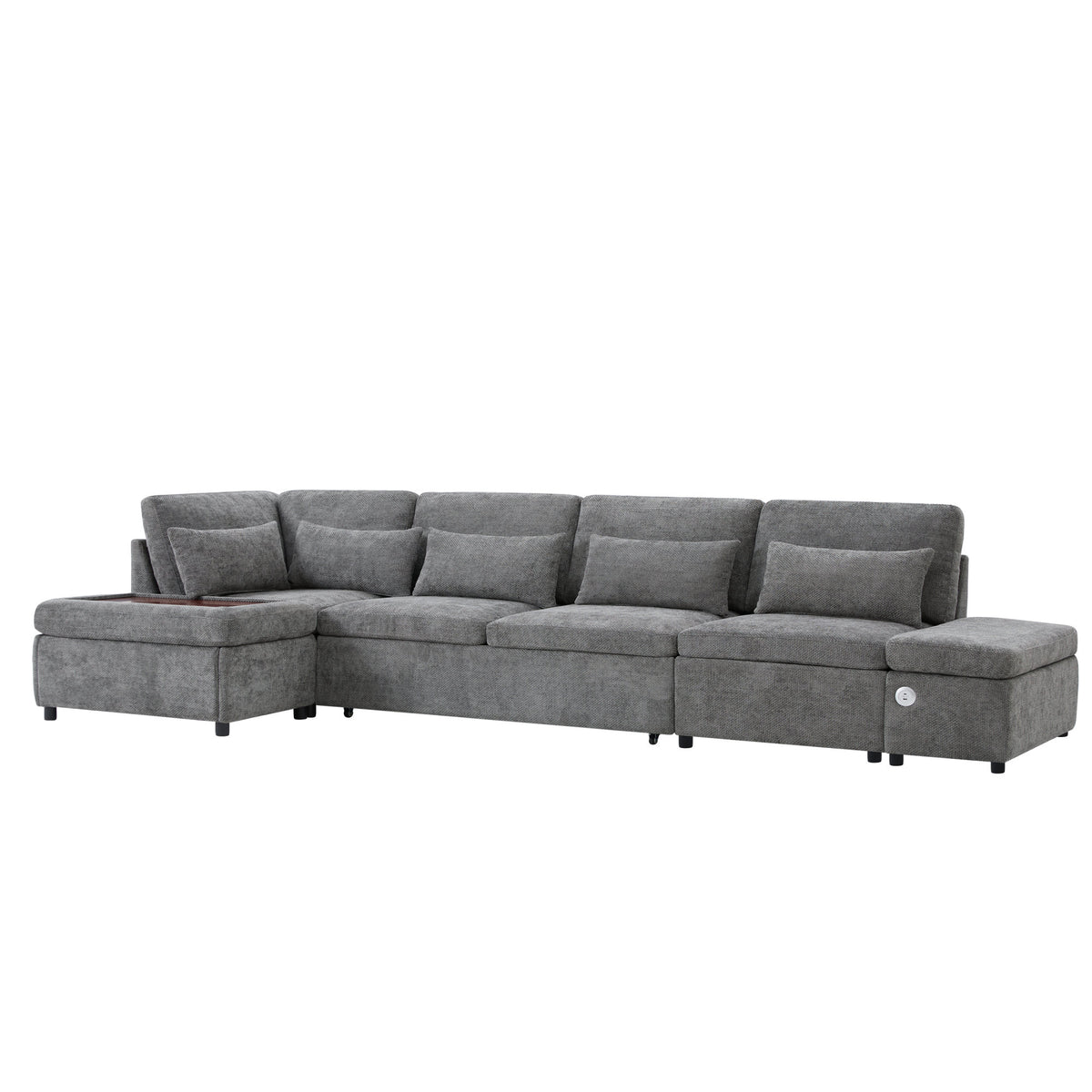[VIDEO]107'' Sectional Sleeper Sofa Bed with Pull Out Couch, L-shaped with Adjustable Armrest, USB&Type-C Charging