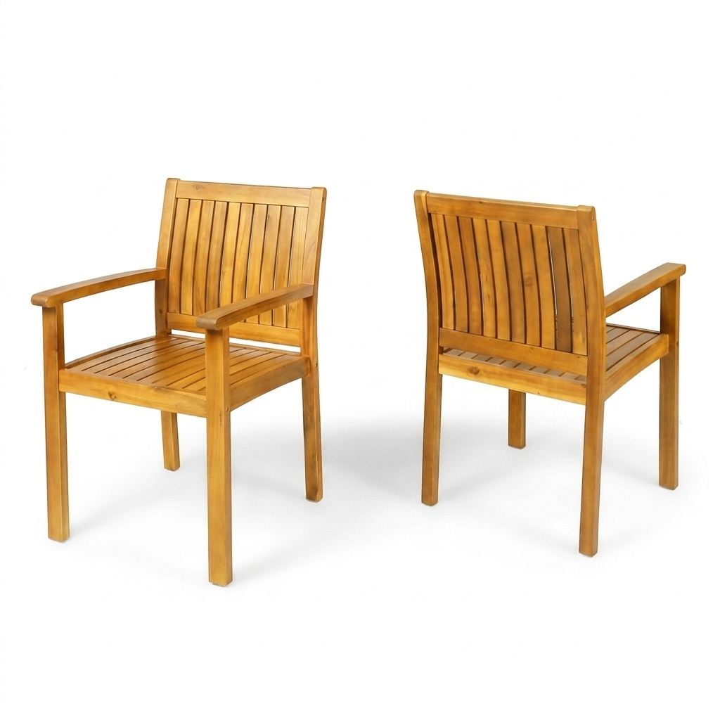 7‑Piece Acacia Wood Outdoor Dining Set, 71' Oval Teak Finish Patio Table & 6 Slatted Arm Chairs, Solid Acacia Wood Frame, Weather‑Resistant for Backyard Garden Deck