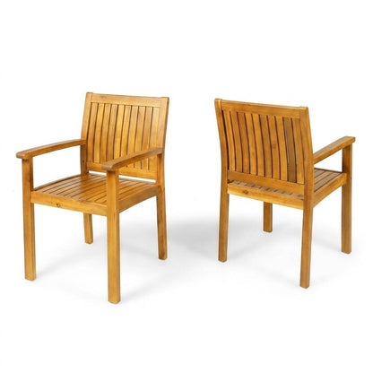 7‑Piece Acacia Wood Outdoor Dining Set, 71' Oval Teak Finish Patio Table & 6 Slatted Arm Chairs, Solid Acacia Wood Frame, Weather‑Resistant for Backyard Garden Deck