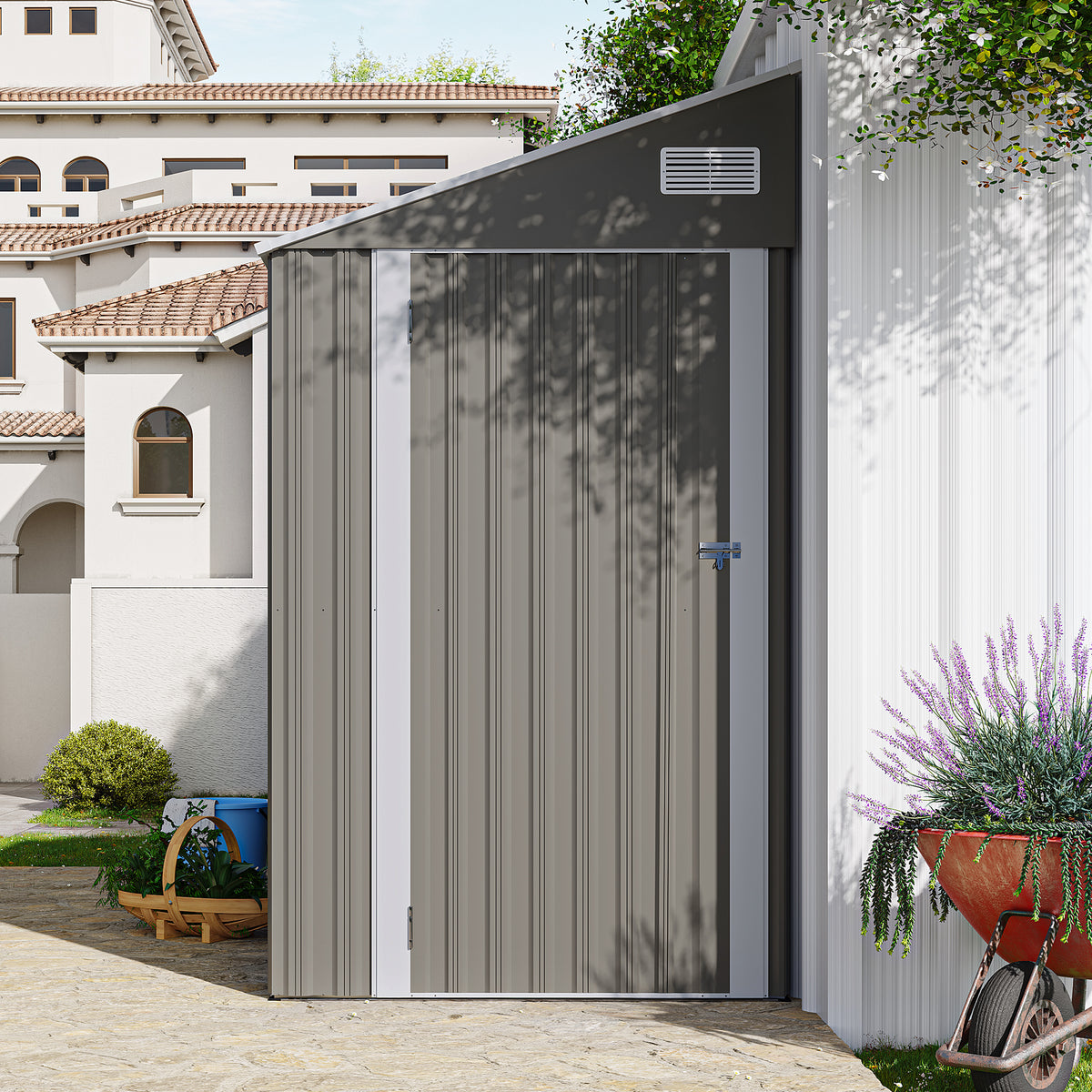 Campcraft Optional two-color storage shed, single hinge door with sloping roof, solid structural design, good ventilation, surface with protective film, and suitable for various scenarios