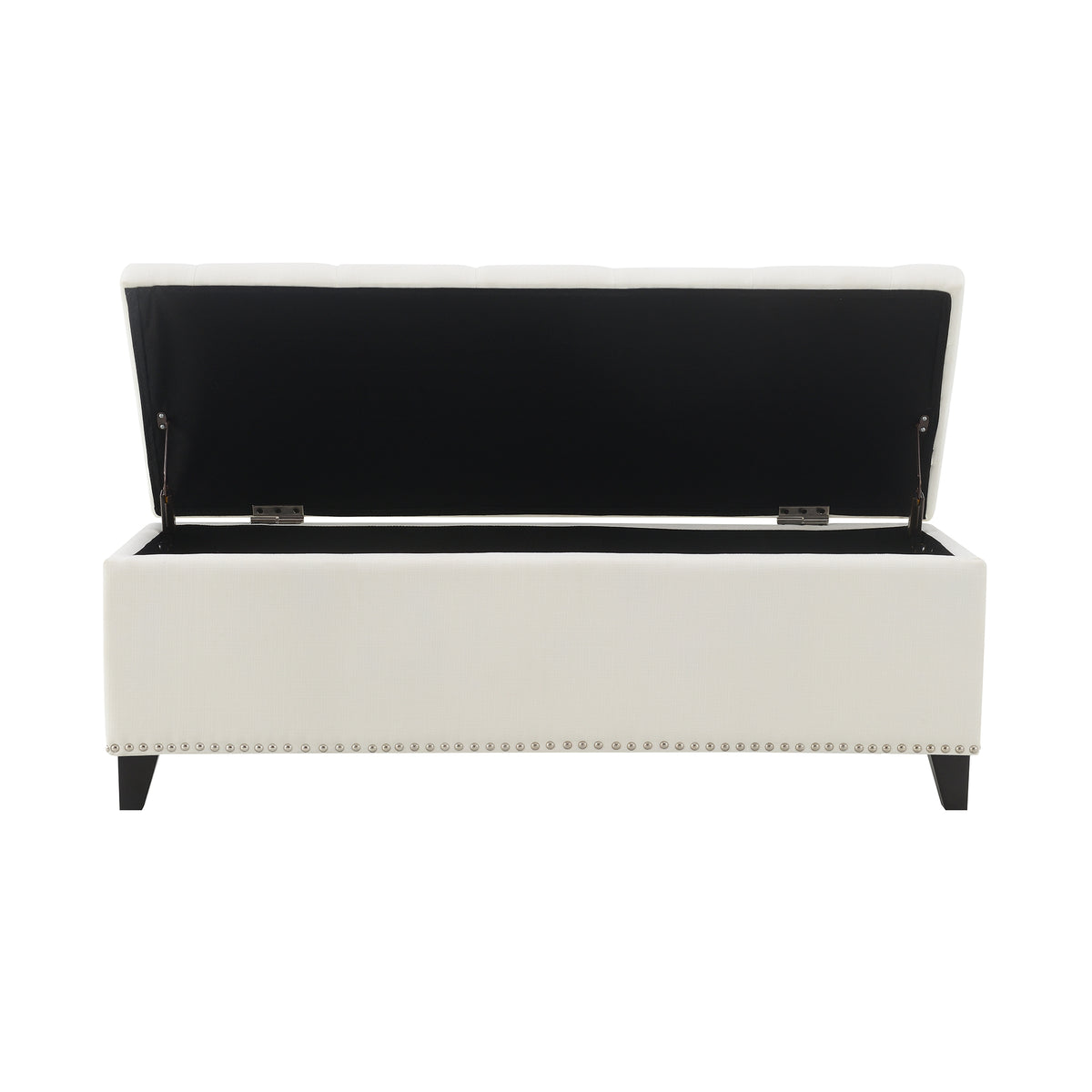 Beige Linen Button-Tufted Storage Ottoman with Safety Close Hinge, 47.5" x 16.5" x 16.25", Plywood Frame, High-Density Foam Cushion