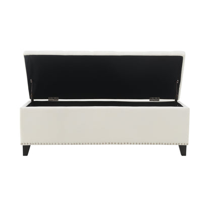 Beige Linen Button-Tufted Storage Ottoman with Safety Close Hinge, 47.5" x 16.5" x 16.25", Plywood Frame, High-Density Foam Cushion
