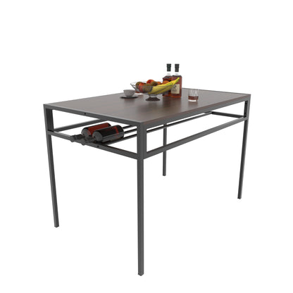 4-Piece Rectangular Dining Table Set with 4 Chairs, Industrial Wood Grain Kitchen Table with Built-in Wine Storage Rack, Space Saving Metal Frame Dinner Furniture for Apartment Kitchen Dining Room