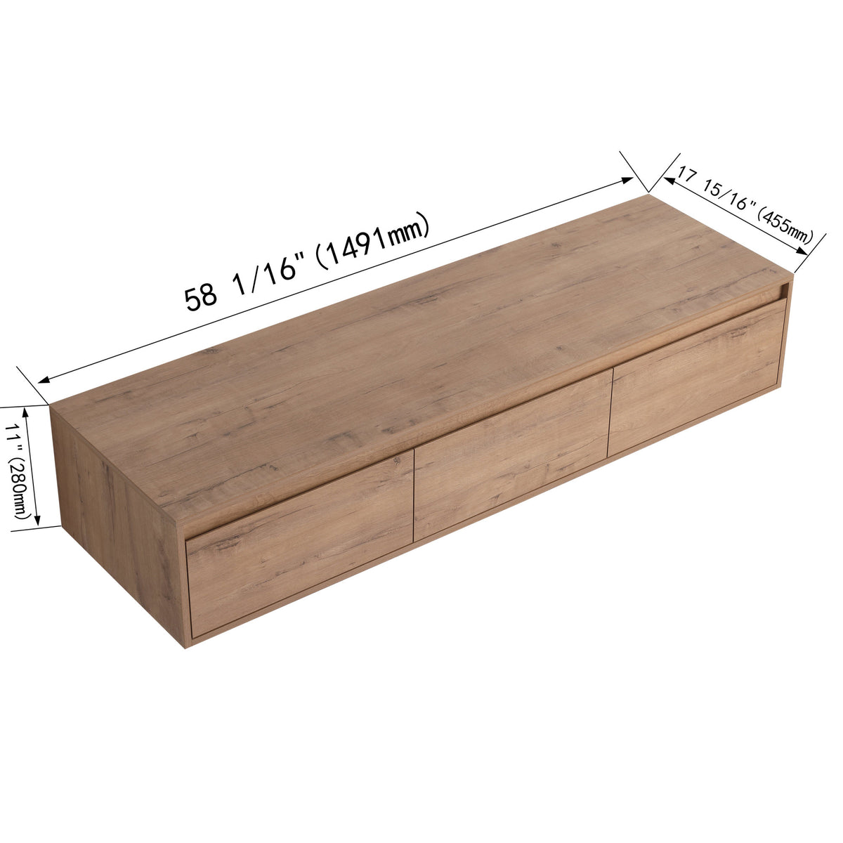 60" (58-1/16")Bathroom Cabinet,Soft Close Drawer,Float Mounting Design (Only Vanity, Without Sink)