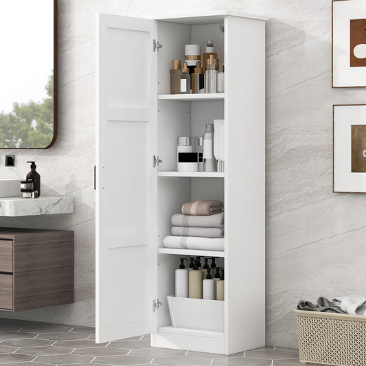 Storage Cabinet with One Door for Bathroom, Office, Adjustable Shelf, MDF Board, White