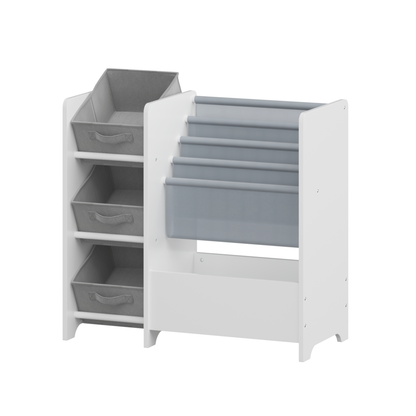 Kids Bookshelf and Toy Storage Organizer, Multifunctional 4 Tier Kids Book Shelf with 3 Collapsible Fabric Drawers