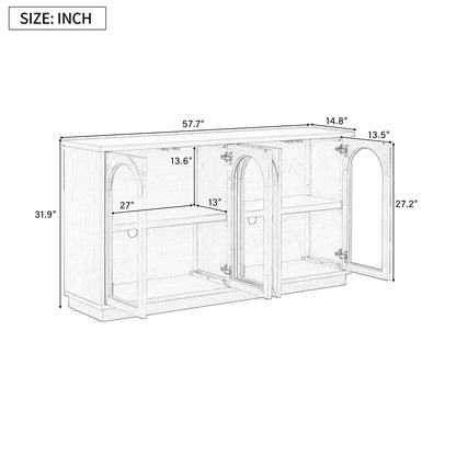 TREXM 4-Door Large Storage Buffet Cabinet with Glass Doors, Arched Cabinet with Adjustable Shelves - Navy