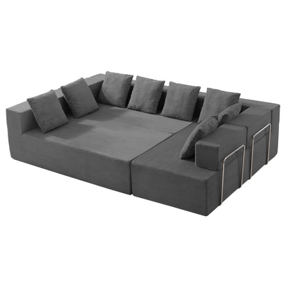 142.5-inch L-shaped sectional sofa, filled with high-resilience foam for a cloud-like seating experience.
