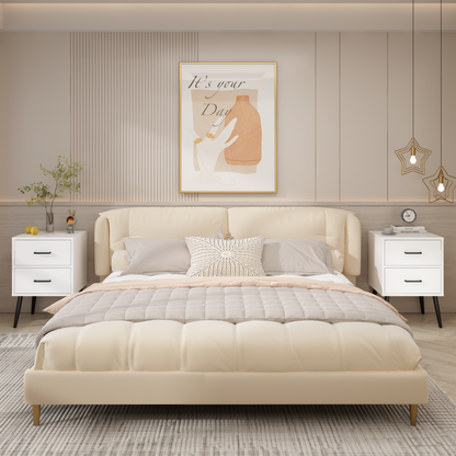 2-Drawer Nightstand with Metal Legs and Metal Handles, Modern White Bedside Table, Small End Table, Living Room or Apartment