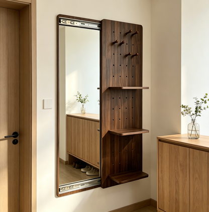 Full Length Mirror with Storage, Mirror with Storage, Wall Mounted Full Length Mirror, Full Length Wall Mirror, Storage Mirror - Sliding Pegboard with Shelves for Bedroom, Entryway