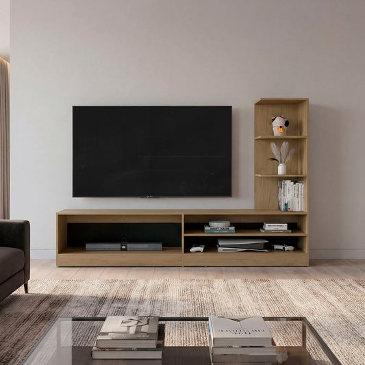Belton 65" TV Entertainment Center  Modern Media Console with Storage for Gaming & wenge and natural oak