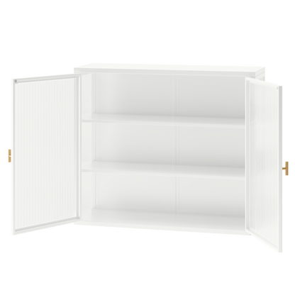 27.56"Glass Doors Modern Two-door Wall Cabinet with Featuring Three-tier Storage for Entryway Living Room Bathroom Dining Room,White(same sku:W757119328)