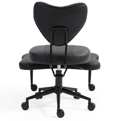 Meditation chair, an ergonomic cross-legged seating chair with lumbar support and a height-adjustable seat cushion, ideal for people engaged in high-intensity office work. Black