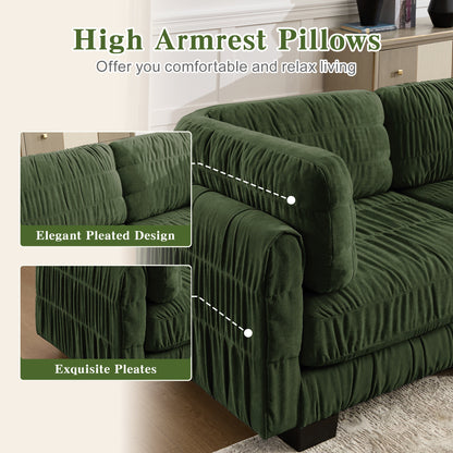 4 Seat Ruched Detailing Chenille Modular Sectional Sofa,Movable Ottoman,High-Density Foam,L Shape Thickened  Back Cushions,Easy Assembly,For Living Room,Bedroom,Green