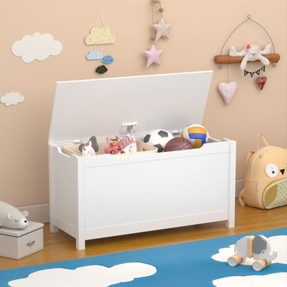Kids Wooden Toy Box Storage with Safety Hinged Lid for Ages 2+ - White