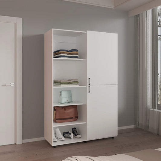 Wardrobe 72.4" H, 2 Doors, 6 Legs, 5 Shelves, White - Wardrobe