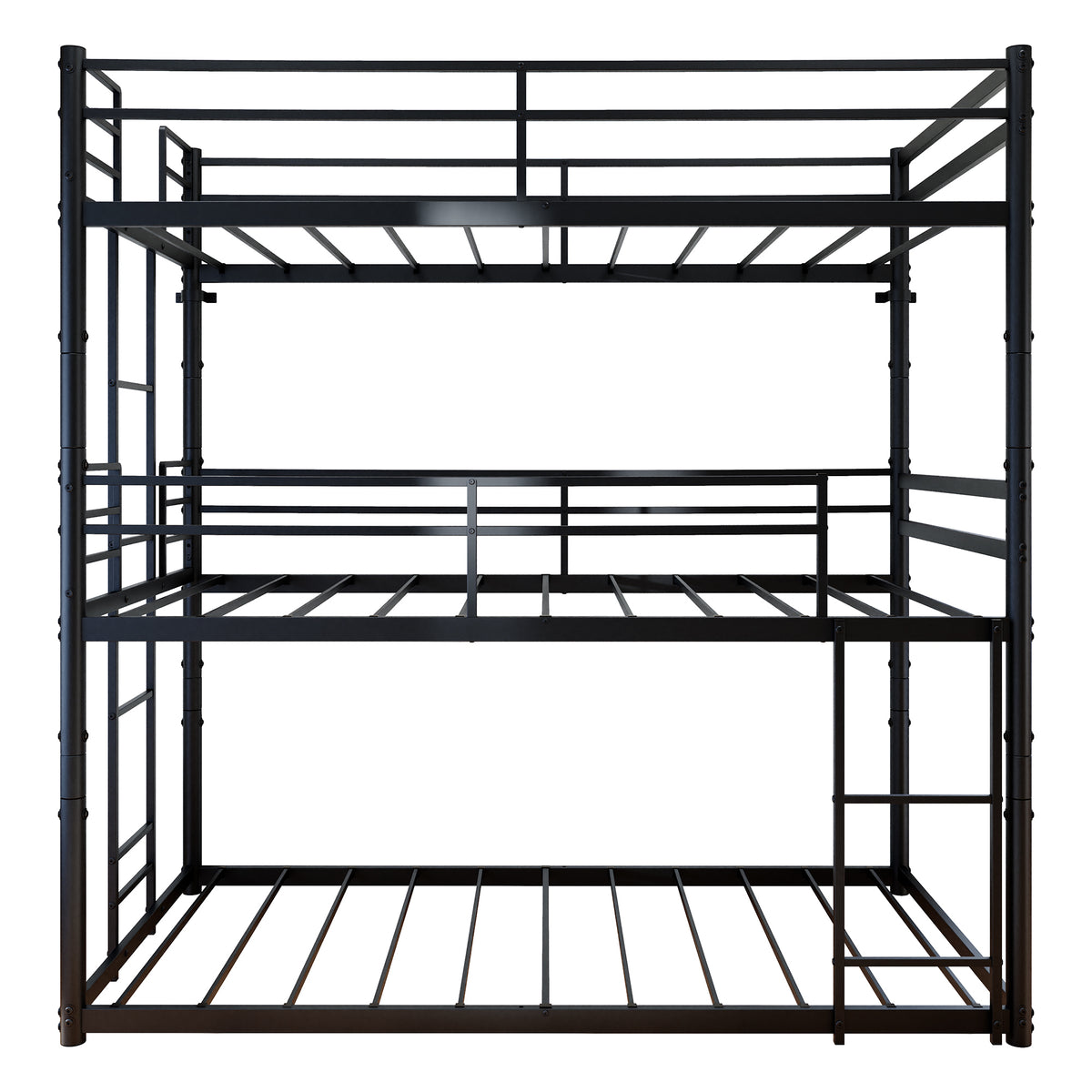 Metal Triple Bunk Bed Twin over Twin over Twin, Convertible 3-in-1 Detachable Bed Frame with Anti-Tip Bracket, Guardrails, Slats Support, Noise Free, No Box Spring, Black