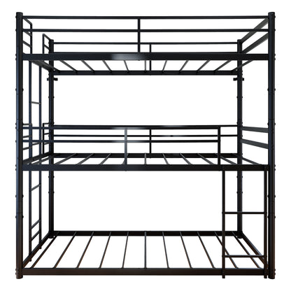 Metal Triple Bunk Bed Twin over Twin over Twin, Convertible 3-in-1 Detachable Bed Frame with Anti-Tip Bracket, Guardrails, Slats Support, Noise Free, No Box Spring, Black