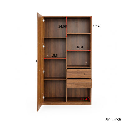 Freestanding Storage Cabinet, Tall cabinet with fluted Door, 2 Drawers & Open Shelves, Multi-Purpose Organizer for Bedroom, Living Room, Entryway
