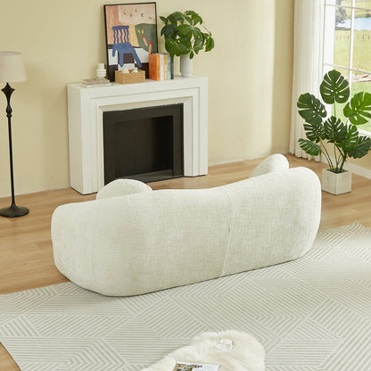 86-inch Curved Convertible Sofa Recliner, 2-in-1 Frameless Folding Sofa Bed with Pull-Out Base and Deep Seat Design, Chenille Two-Seater Reclining Sofa, No Assembly Required  beige