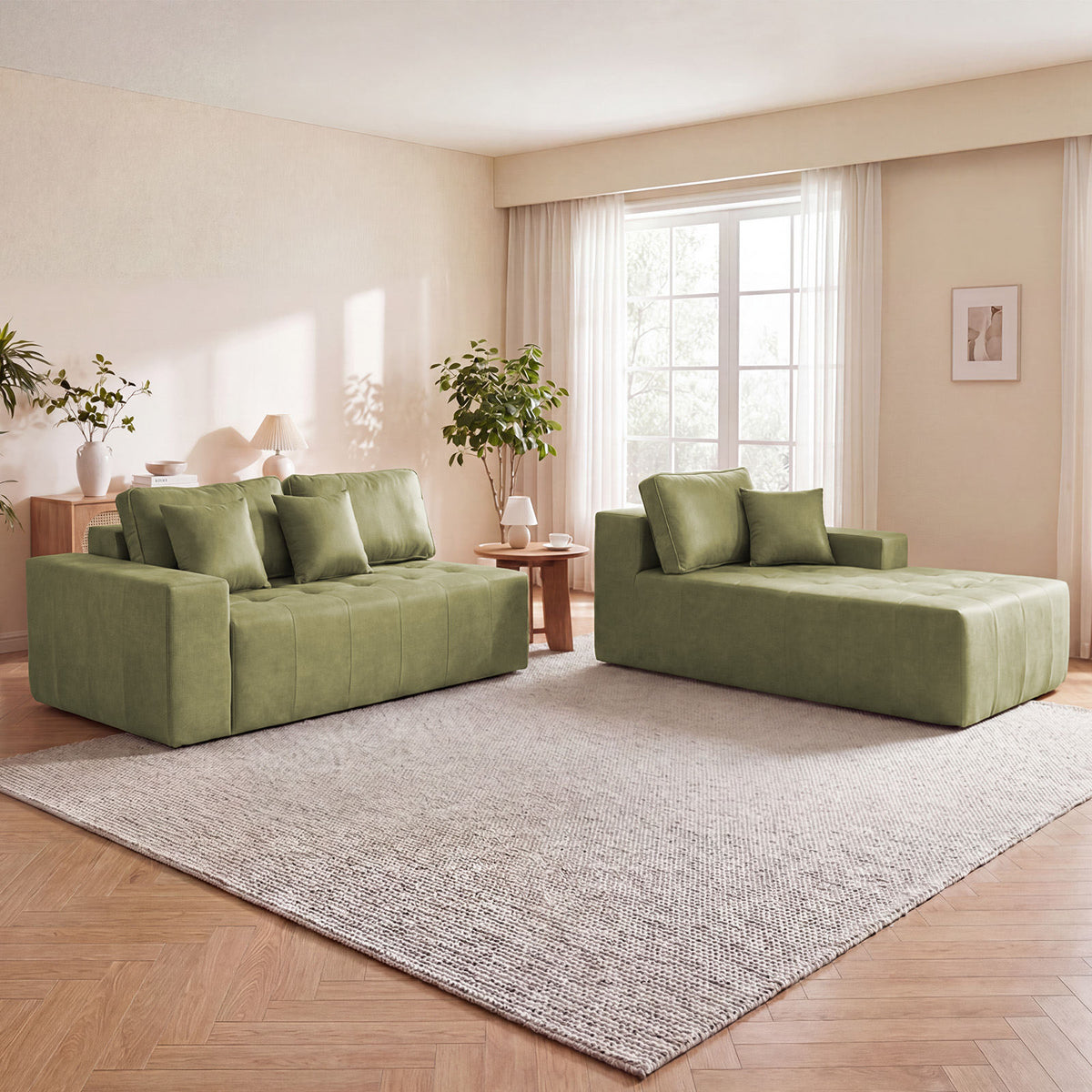 Faux Leather Corner Chaise Compression Sofa Bed, L-Shaped Sectional Couch with High-Density Sponge, No-Assembly Required Convertible Sofa for Living Room, Apartment, Guest Room(Green)