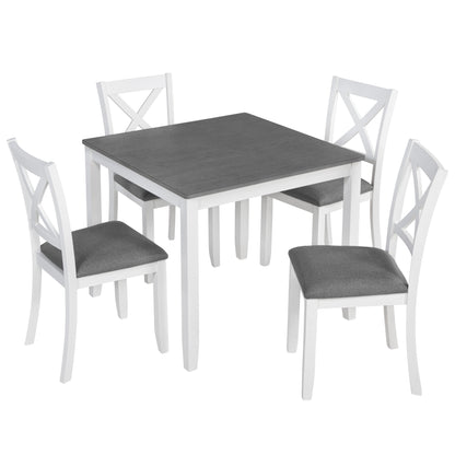 Modern 5-Piece Dining Table Set with 4 Chairs for Kitchen or Dining Room – Grey & White Two-Tone