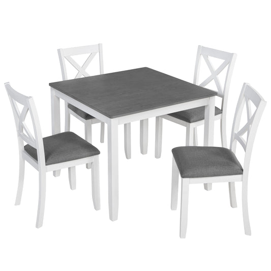 Modern 5-Piece Dining Table Set with 4 Chairs for Kitchen or Dining Room – Grey & White Two-Tone