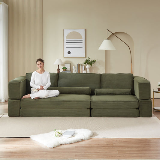 Large modern corduroy sofa can be freely combined, suitable for living room, parent-child castle, building block sofa – Model W3396S00056