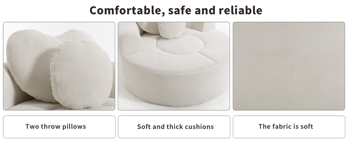 Round Sofa Bed with Memory Foam Sectional Couches for Living Room, Cloud Couch with two pillows, Beige