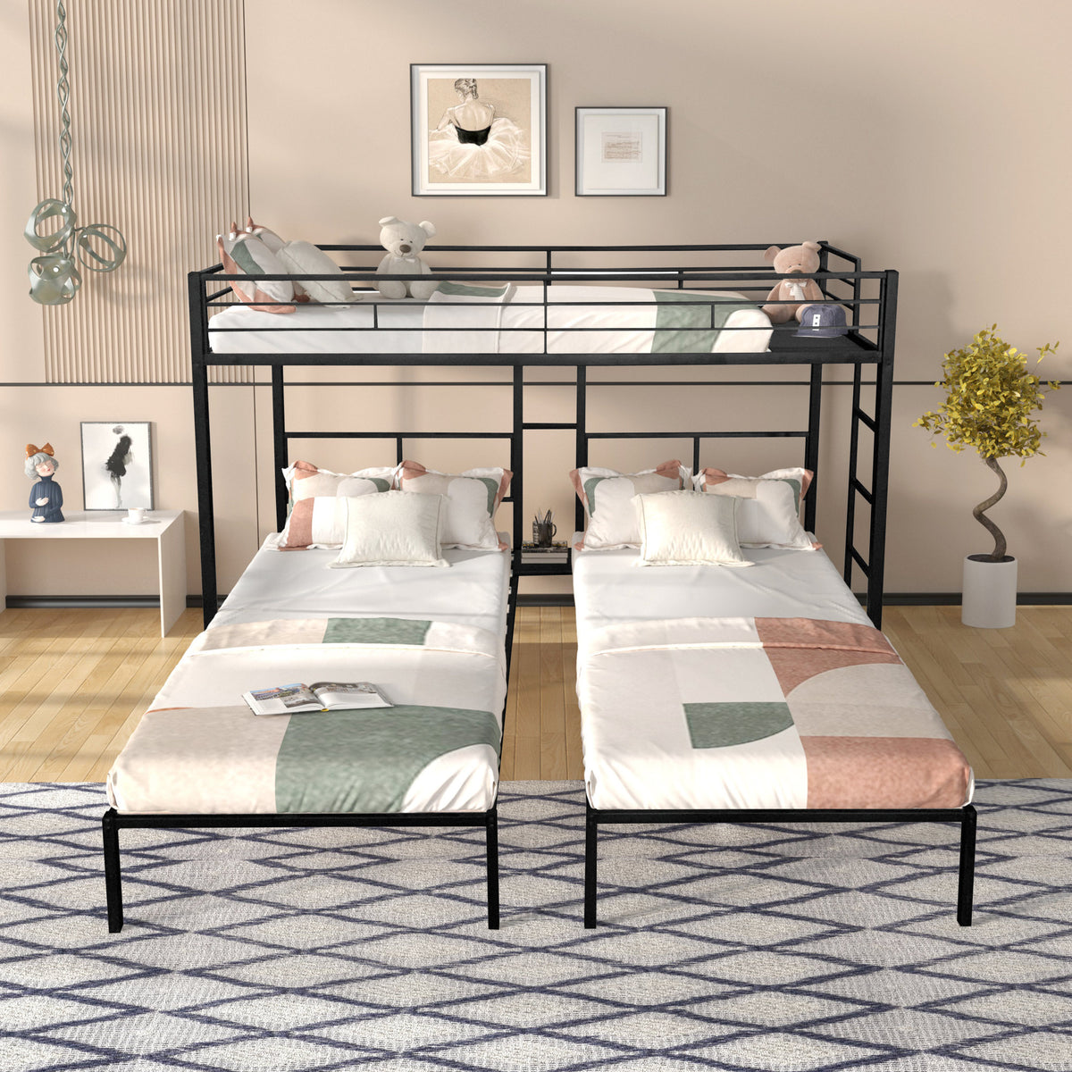 Triple Bunk Bed/ Sturdy Metal Frame/ Anti Noise/ Squeak Free/ Wooden Slats/ No Box Spring Needed