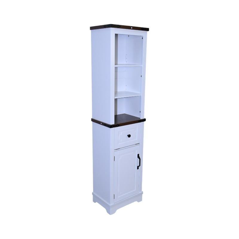 Narrow cabinet, Bathroom Storage Cabinet, Farmhouse Storage Cabinet with Adjustable Shelves & Storage Drawer, Tall Linen Tower – Black