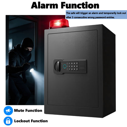 Steel Safe Security Cabinet, Fingerprint & Digital Password Unlock, with Alarm & Silent Mode, for Home, Hotel, Office, Supermarket Use, Black