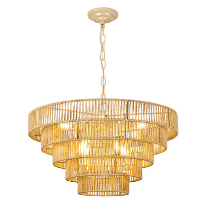 23.62" Tiered Chandelier, 5-Tier Off White Metal & Glass Pendant Light, 8xB12 Socket Max 40W, Bulbs Not Included
