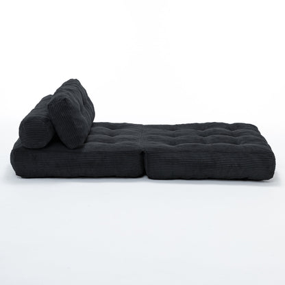Folding Sofa Bed, Convertible Sleeper Chair with Pillow Foldable Mattress with Back Support, Portable Fold Out Chair Bed Comfy Floor Sofa Lounge for Living Room Bedroom, Black , Single