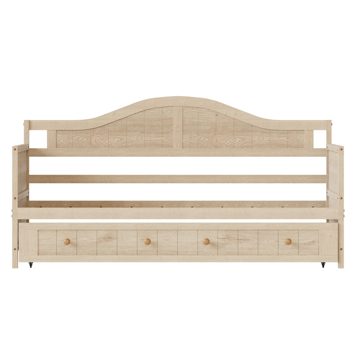 Twin Solid Wood Daybed with Drawer Rolling Trundle, Multi-Purpose Single Sofa Bed for Bedroom Living Room,Natural