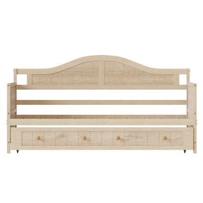 Twin Solid Wood Daybed with Drawer Rolling Trundle, Multi-Purpose Single Sofa Bed for Bedroom Living Room,Natural