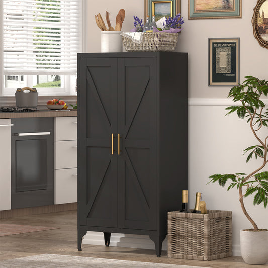 Metal Adjustable 2 Doors Metal Storage Cabinet Kitchen Pantry Cabinet With Adjustable Shelves all Steel Cabinet Locker – Black