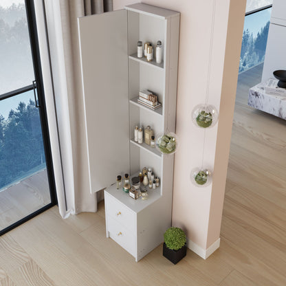 Simple Stylish Dressing Mirror Cabinet, Cosmetic Organizer Cabinet, Jewelry Cabinet, Extra Large Full Body Mirror, Multi Layer High Capacity Storage, 11.8" x 15.7" x 63", EPA, GCC, UL Certificate