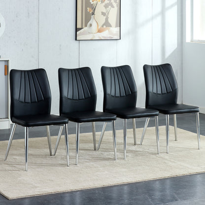 Four black dining chairs. Modern chairs from the Middle Ages. Made of PU material cushion and silver metal legs. Suitable for restaurants and living rooms.W1151135495