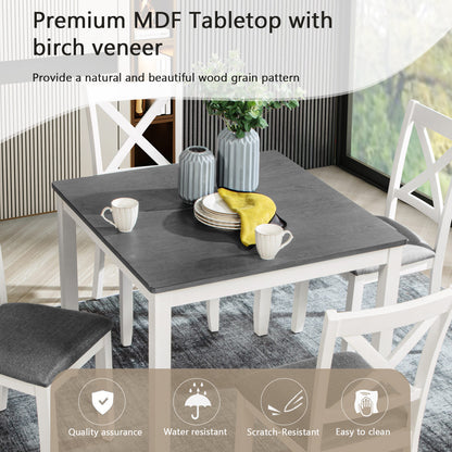 Modern 5-Piece Dining Table Set with 4 Chairs for Kitchen or Dining Room - Grey & White Two-Tone