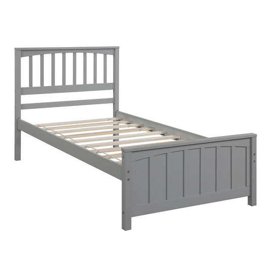 Classic Gray Wood Platform Bed Twin Size with Headboard and Footboard